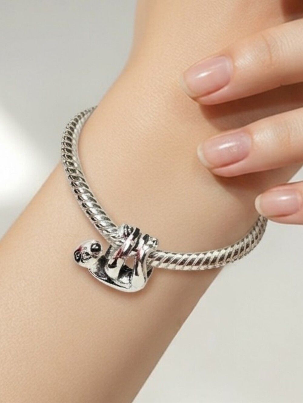 Silver Sloth Charm Hanging Sloth Slide Charm For Pandora Snake Charm Bracelet